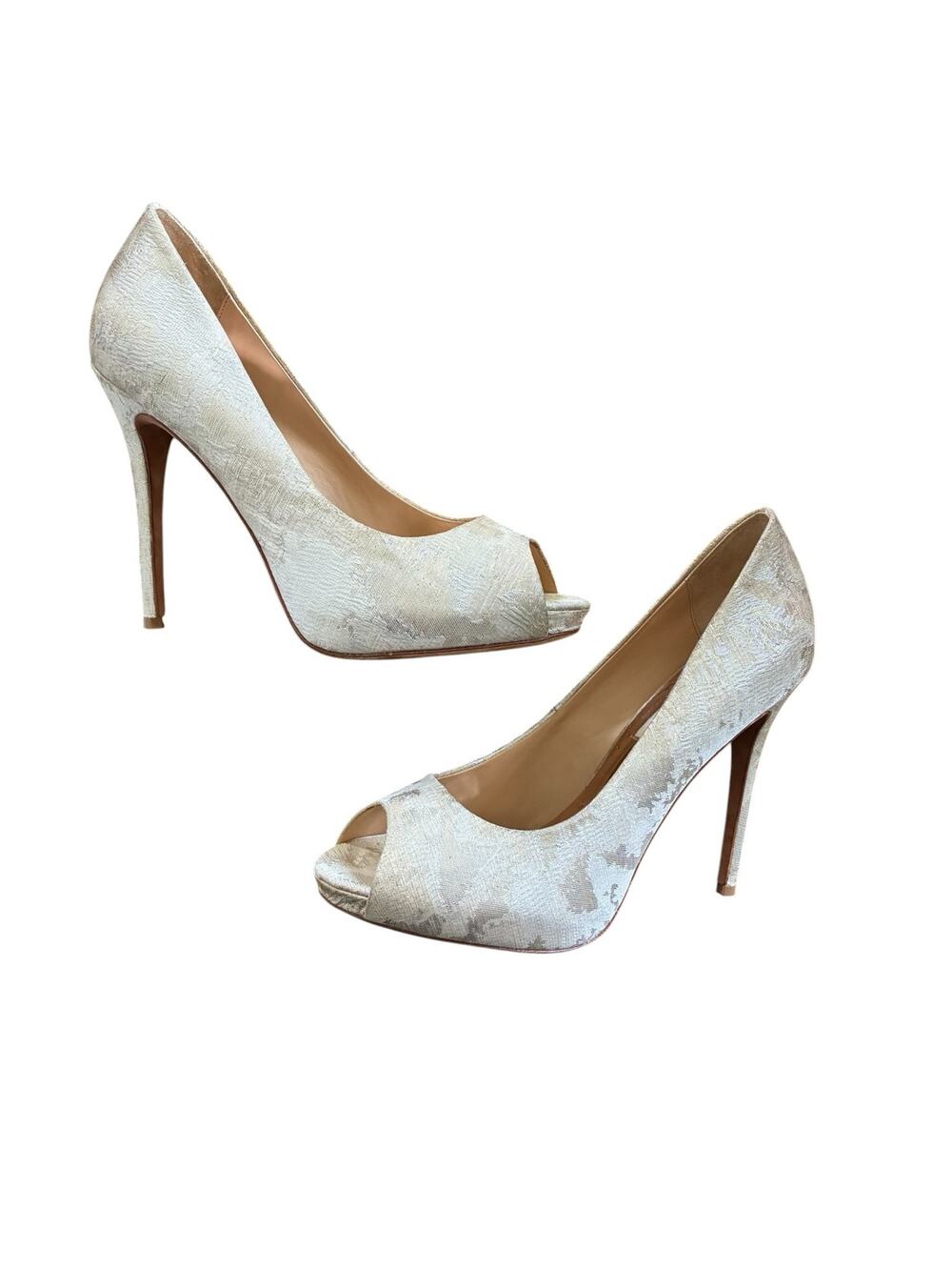 Badgley Mischka Peep Toe Cream Satin Heels